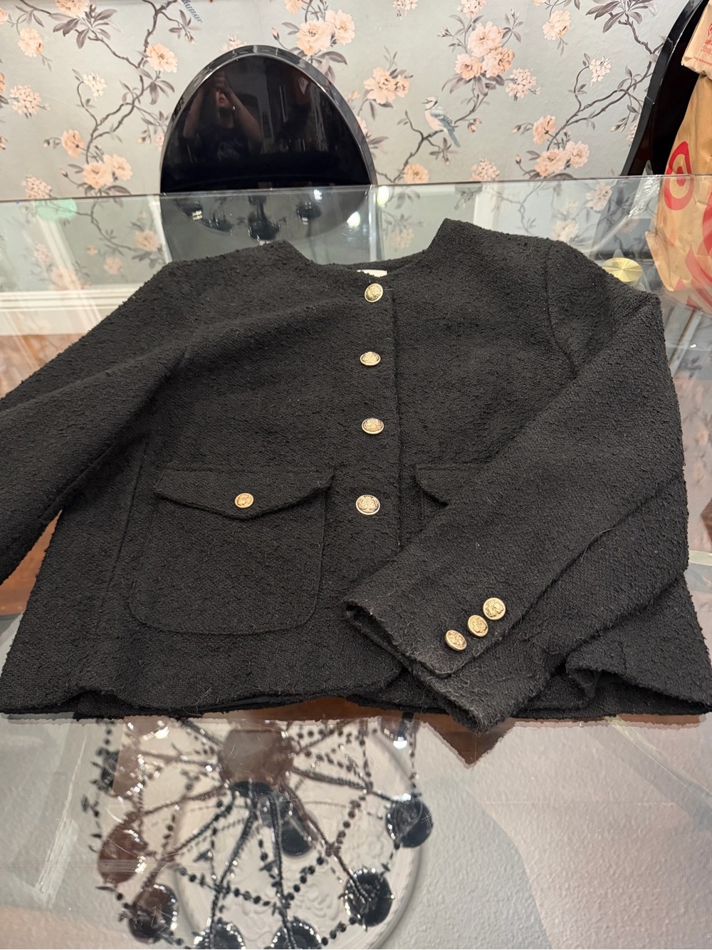Universal Thread Black Bouclé Blazer with Gold Buttons